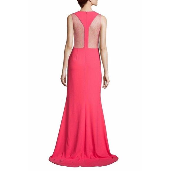 AIDAN MATTOX Pink Tangerine Crepe Lace Illusion Gown Dress NWT Size 8 - Picture 3 of 9